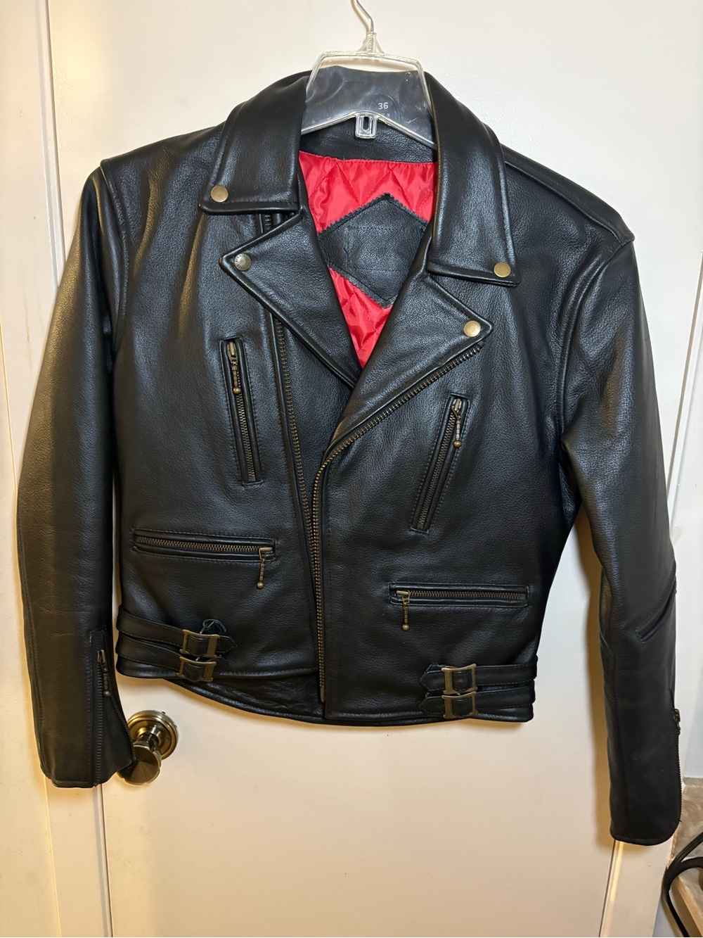 Straigh To Hell Leather Jacket - Defector / Brass Size 36 w/ Red liner